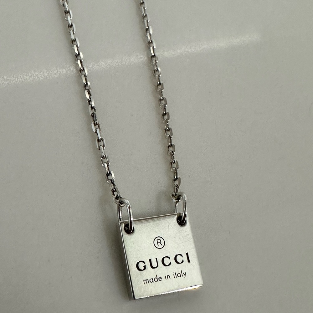 Gucci Silver Square Pendant Necklace